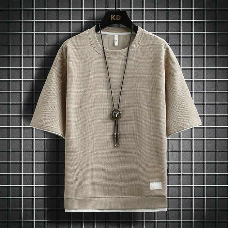 T-Shirts - Tシャツ メンズ ワッフル 半袖Tシャツ カジュアルTシャツ 無地 ワッフル生地 通気性 お洒落 夏服 トップス ワッフルTシャツ 重ね着風 ティーシャツ 半袖 tシャツ カットソー 20代 30代 40代 50代 60代 メンズファッション トップス おしゃれ 夏 父の日