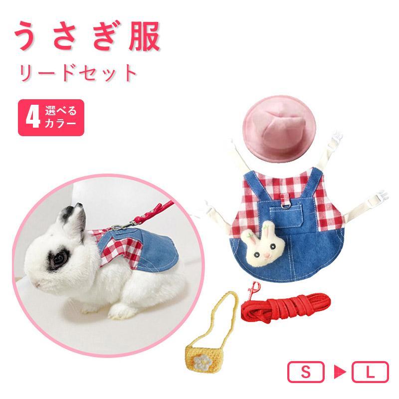 乐天商城 - うさぎ用 ペット服 リードセット 可愛い 小動物 ウサギ お散歩 お出かけ Dカン付き 記念撮影 着ぐるみ 簡単着脱 仮装 かわいい 涼しい