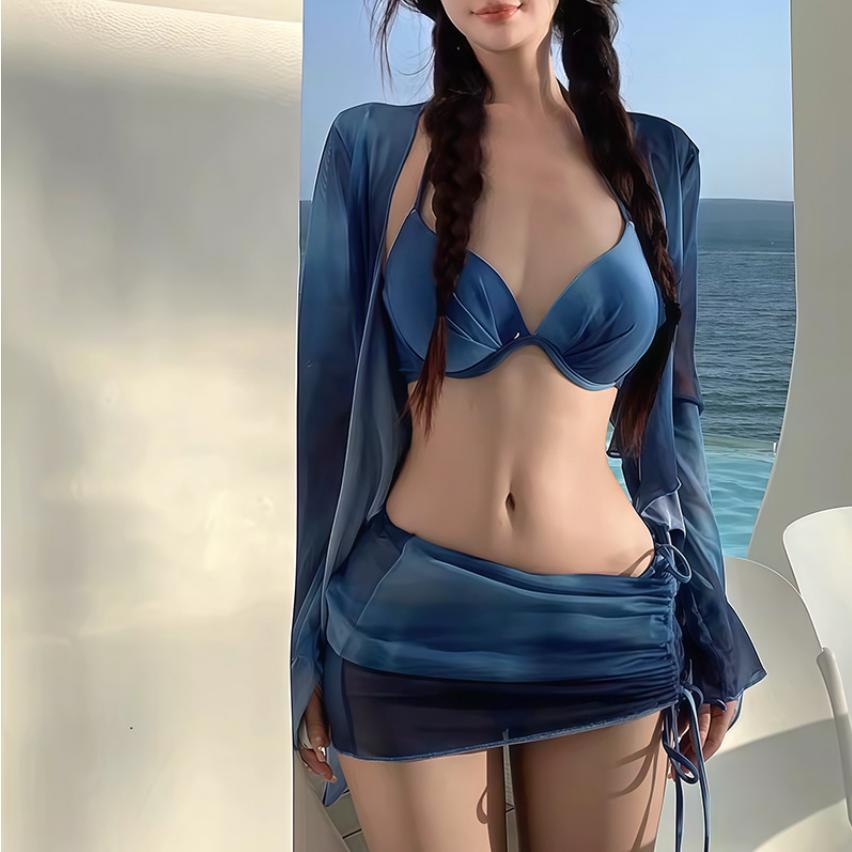 水着 レディース 体型カバー タンキニ 長袖ラッシュガード ビキニセット レディースビキニ タンキニ セパレート 4点セット プール ビー