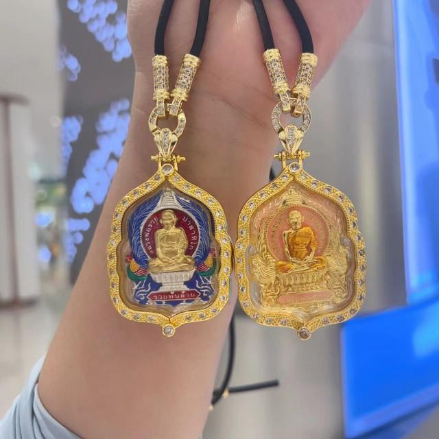 ペンダント アクセサリー タイ お守り 仏教 プラクルアン 僧侶 仏陀 ネックレス ハンギング チェーン ストラップ 大きめ シルバー ストーン シェル 幸運 パワー アップ 保護 レトロ メンズ レディース 青 ピンク 色