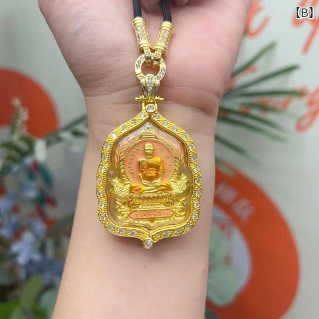 ピースセレクトのペンダント アクセサリー タイ お守り 仏教 プラクルアン 僧侶 仏陀 ネックレス ハンギング チェーン ストラップ 大きめ シルバー ストーン シェル 幸運 パワー アップ 保護 レトロ メンズ レディース 青 ピンク 色｜アングル3