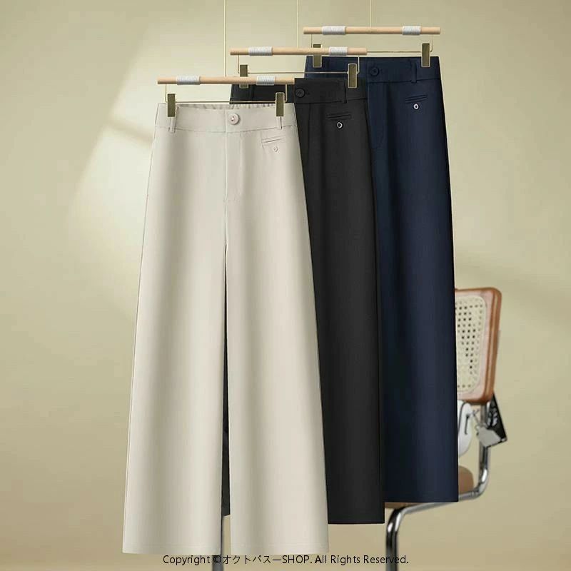 Rakuten - パンツ レディース 落ち感 ドレープ ワイドストレート スラックス きれいめ 薄手 軽量 通勤 春夏 シンプル ポリエステル