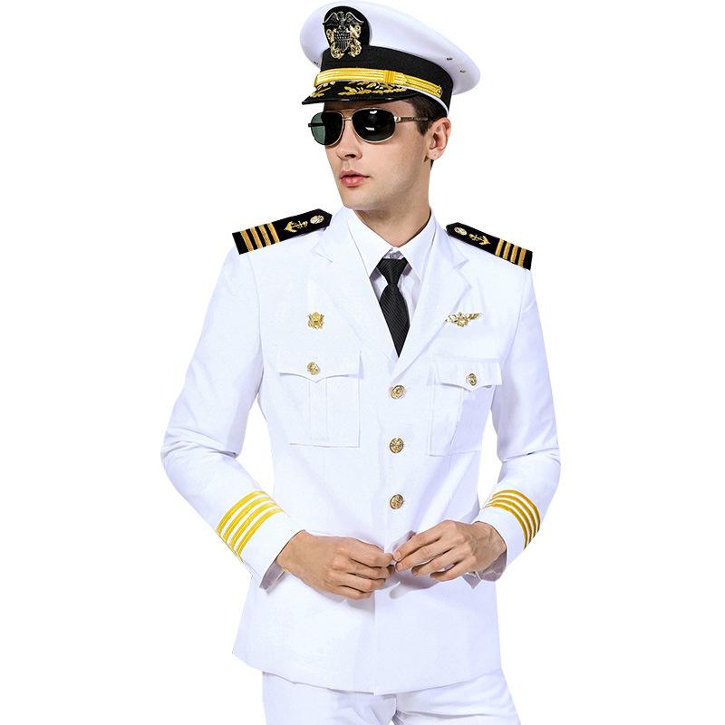 メンズ スーツ 海員 制服 男性用 コスチューム 船長服 ジャケット パンツ 海軍風 シャツ フォーマル 5点セット 帽子付き 大きいサイズ 礼服 警備員 吸湿速乾 春秋