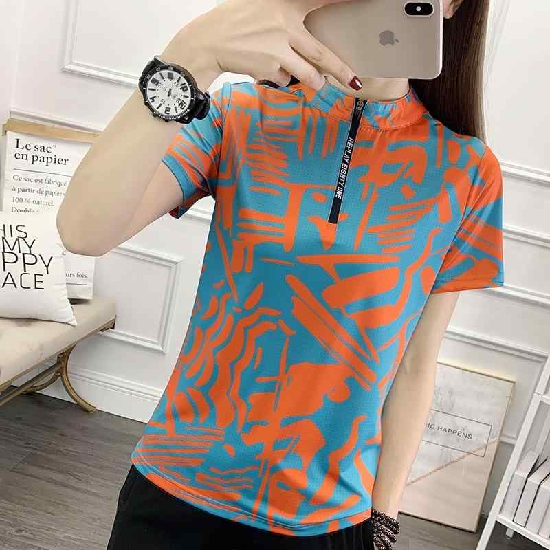Rakuten - スポーツウェア レディース ひんやり 涼しい 速乾 半袖 スタンドカラー Tシャツ 夏 ストレッチ 屋外 日焼け防止 トップス ランニング 半袖 登山 服