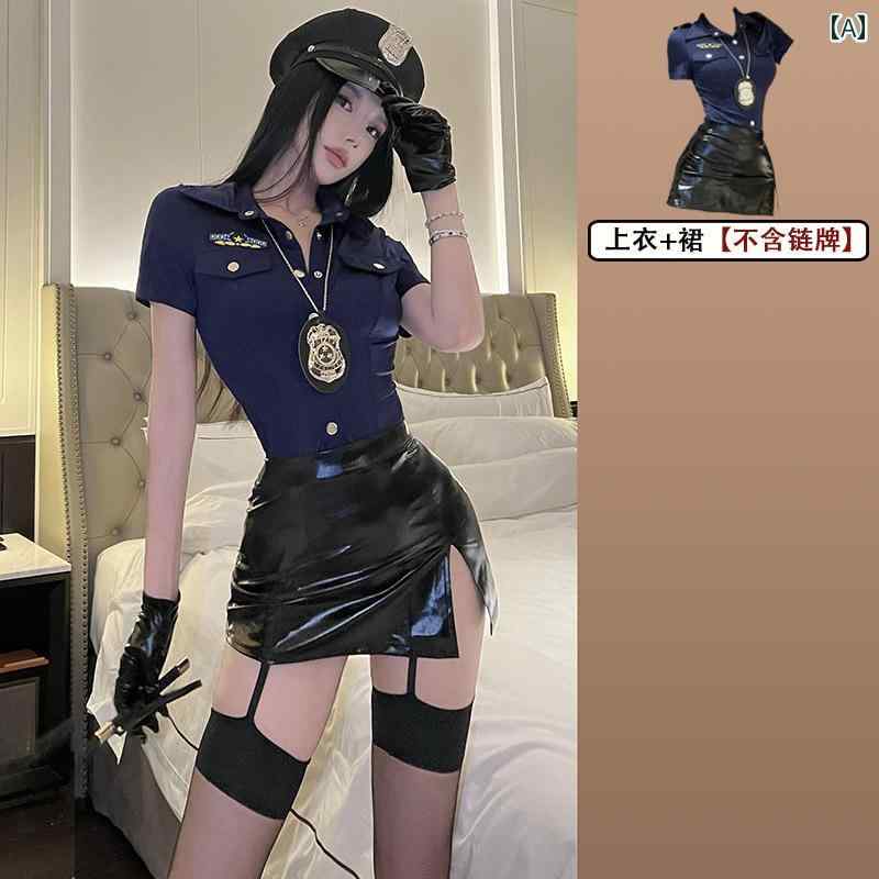 樂天商城 - セクシー コスプレ レディース 魅惑 キャバ 制服 警察官 ヒップ ハグ レザースカート オフィス スーツ 大きめサイズ