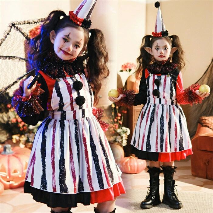 乐天商城 - ハロウィン 衣装 子供 ピエロ ハロウィン衣装 joker コスプレ ワンピース キッズ コスチューム 女の子 子供用 変装 コスプレ衣装 キッズ ハロウィーン パーティー 仮装 学園祭 文化祭 新年会 演出服 舞台 万聖節 パーティー cosplay Halloween衣装 110~160cm