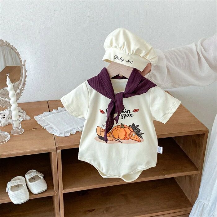ベビー服 ハロウィン 仮装 ロンパース 衣装 子供 かぼちゃ ハロウィン衣装 3点セット 帽子 スカーフ コック 料理 シェフ 女の子 男の子 子供 コスプレ衣装 半袖 パーティー プレゼント 撮影 なりきり かわいい 66cm 73cm 80cm 90cm
