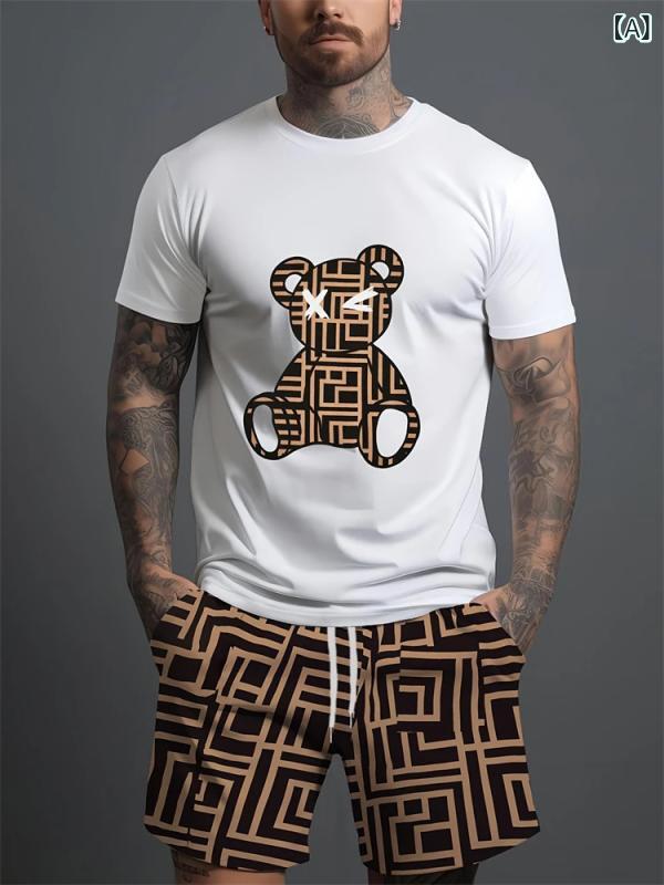 セットアップ メンズ Tシャツ 上下セット 半袖 ハーフパンツ クマ ...