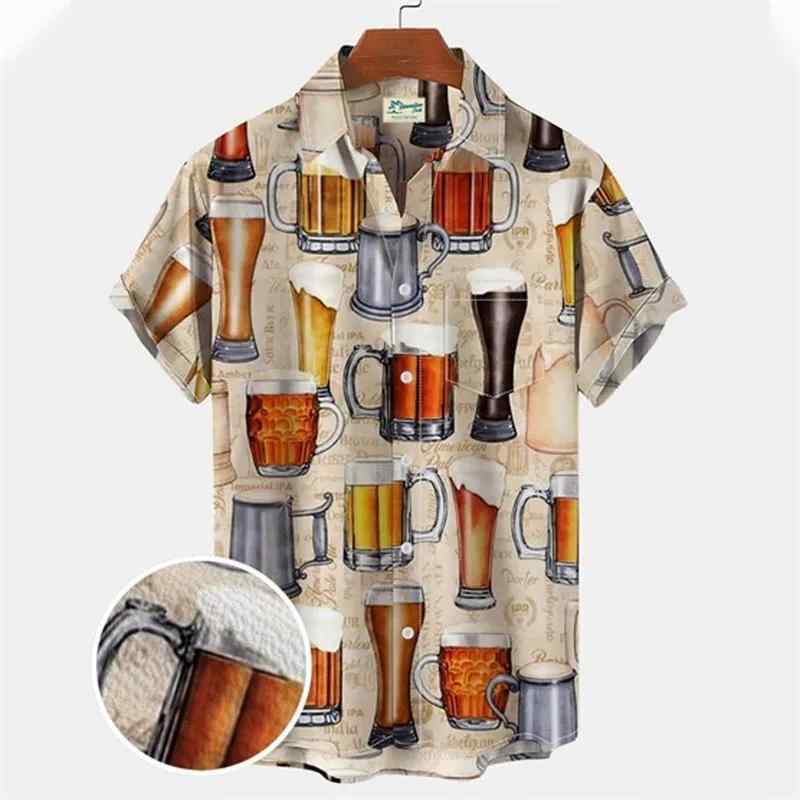 アロハシャツ メンズ ビール柄 ビーチ リゾート 高級感 オーバーサイズ ビッグシルエット 開襟 半袖 春夏 ポリエステル ストレッチ ウォッシャブル カジュアル