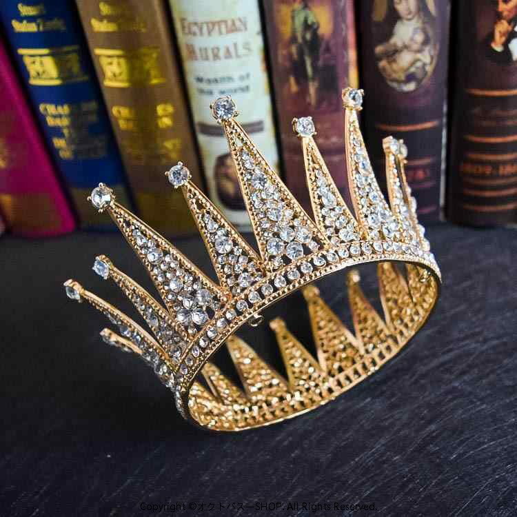 Rakuten - ヘッドドレス レディース 女性用 クラウン ティアラ 王冠 ブライダル 花嫁 結婚式 ウェディング ヨーロピアン レトロ アンティーク エレガント 高級感 ラインストーン 合金製 電気メッキ加工