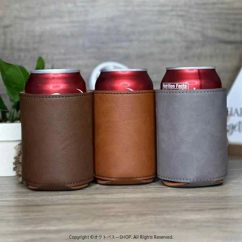 Rakuten - ドリンクホルダー ボトルカバー 330ml PUレザー 革製 保冷 保温 携帯 ビール瓶 ドリンク缶 アウトドア レジャー スポーツ観戦