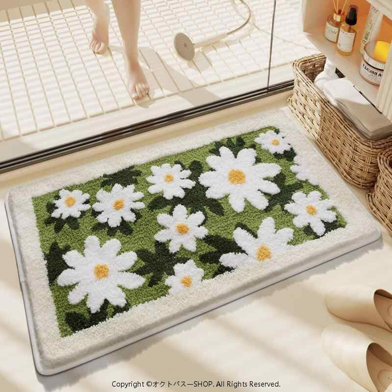 乐天商城 - バスマット 玄関マット 植毛 高低パイル 立体 3D 森ガール 花柄 吸水マット ポリエステル 洗える 滑り止め付き 浴室 寝室 リビングルーム