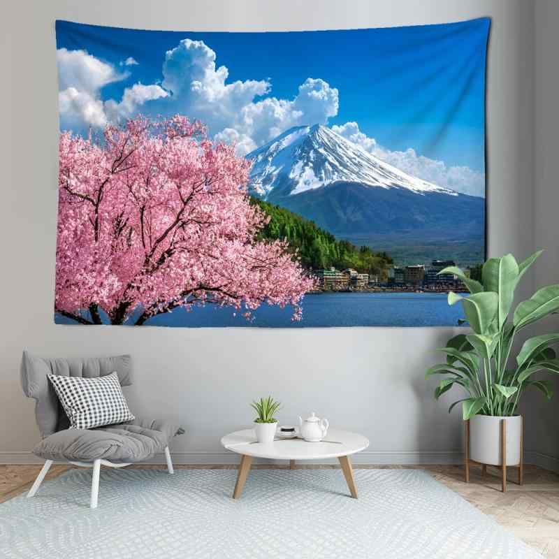 タペストリー 和風 富士山 ピンク 桜 夜景 日本の宝塔 風景画 壁掛け ウォールデコ...