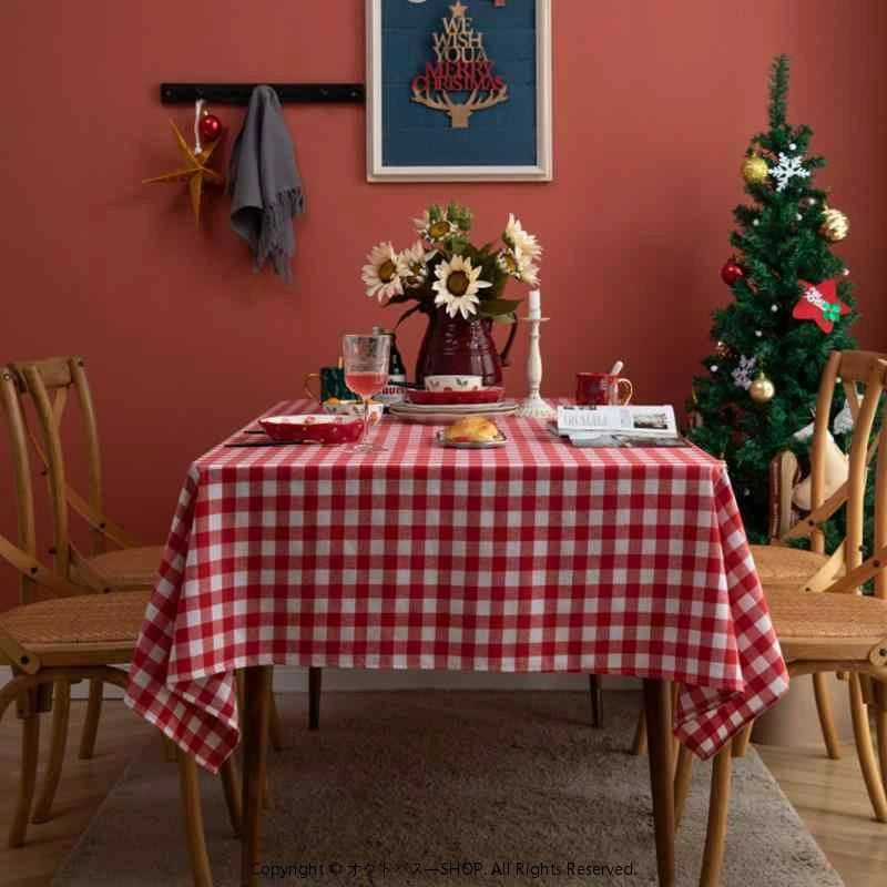 Rakuten - テーブルクロス 食卓カバー クリスマスパーティー 赤白チェック柄 北欧風 シンプル 長方形 滑り止め 耐久性 防塵 耐熱 装飾 コットンリネン ポリエステル綿 紺赤 紺緑 クリスマスカラー