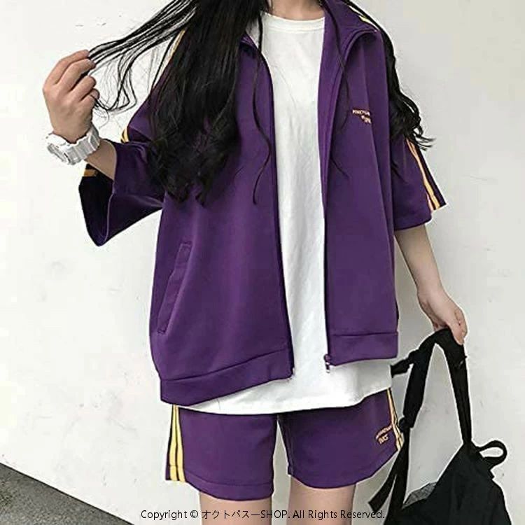 春夏 半袖 2点セット ジャージ 上下 レディース スウェット スポーツウェア 5分袖 ...