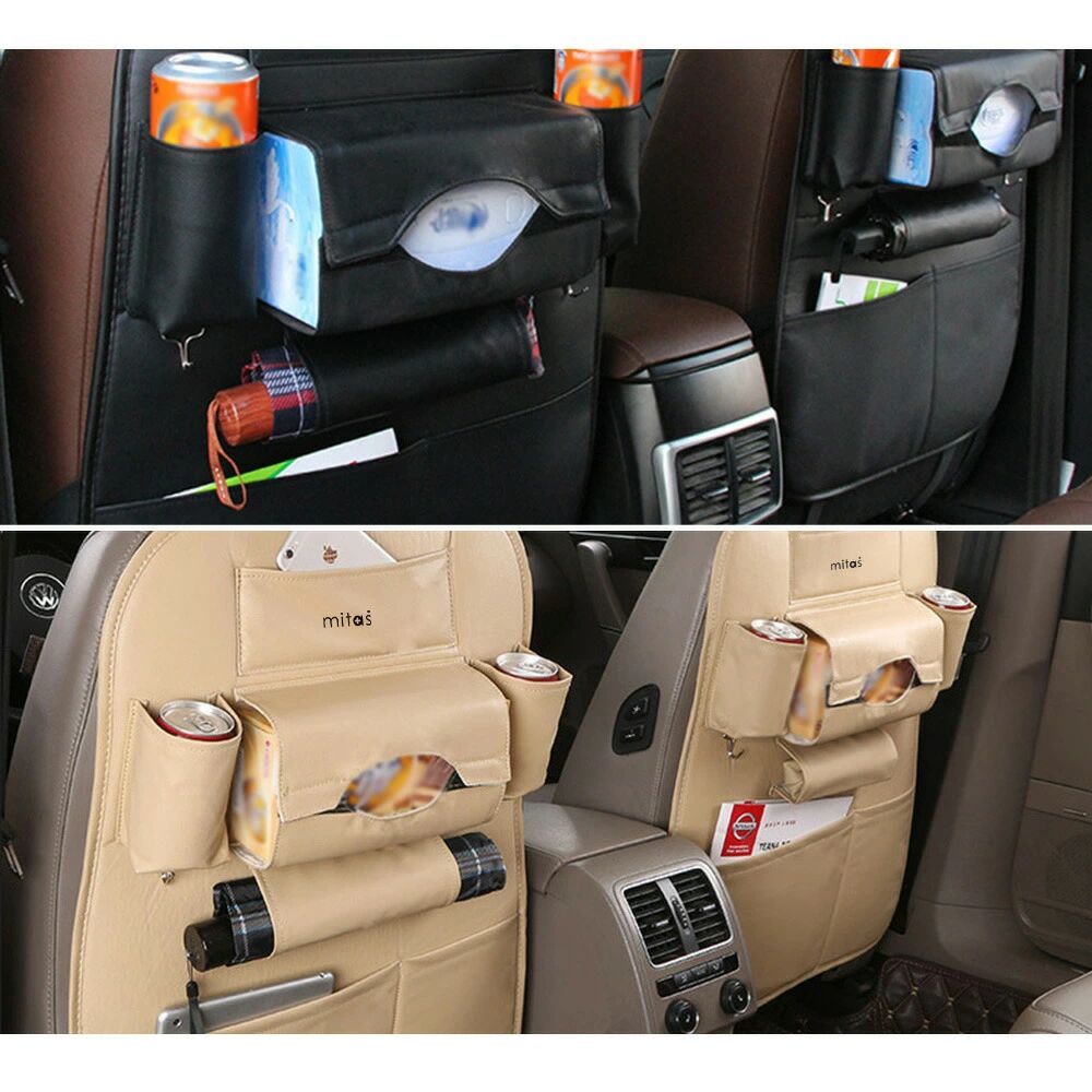 Car Storage, Holder - シートバックポケット 2個 後部座席 大容量 スペース 収納ポケット 多機能 ドライブポケット 小物入れ 高級感 車 収納 ティッシュ キックガード