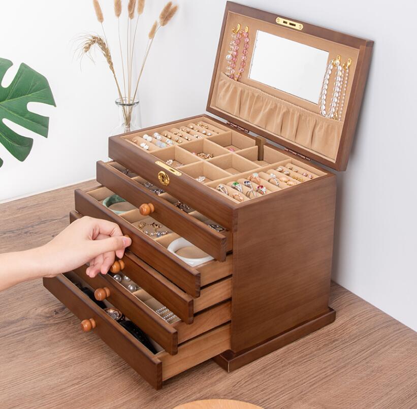 乐天商城 - アクセサリーケース ジュエリーボックス 木製 アンティーク風 ジュエリーケース アクセサリーボックス 大容量 引き出し 小物入れ アクセサリー 収納 おしゃれ ケース コンパクト 可愛い ネックレス ピアス リング ネックレス 新生活
