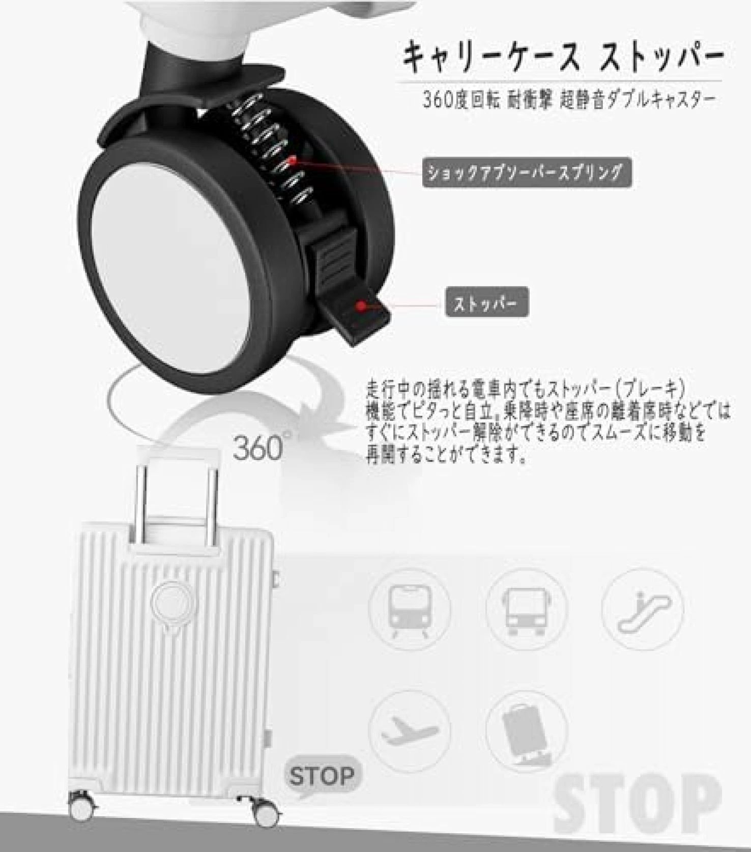 スーツケース 多機能フロントオープン キャリーケース ストッパー付き 機内持ち込み キャリーバッグ 携帯スタンド USBポート付き カップホルダー付き 隠しフック機能 超軽量 耐衝撃 静音 360度回 pieceselect1-10018219 ピースセレクト サンプル画像2