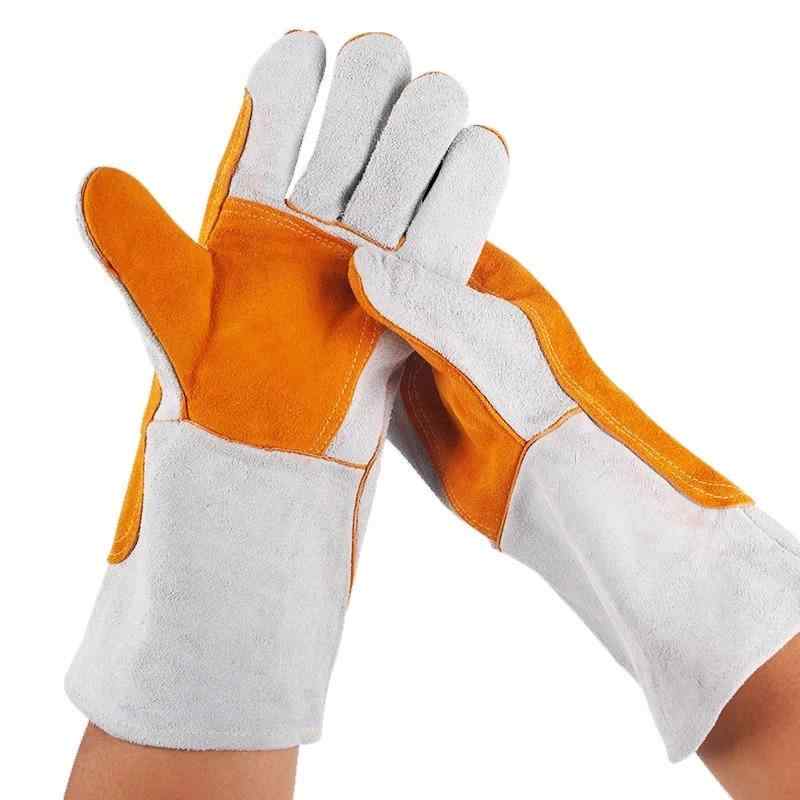 溶接手袋 牛革製 厚手 柔軟性 耐熱 耐高温 耐摩耗性 ほつれにくい 掌部補強 ロング丈 フリーサイズ 作..