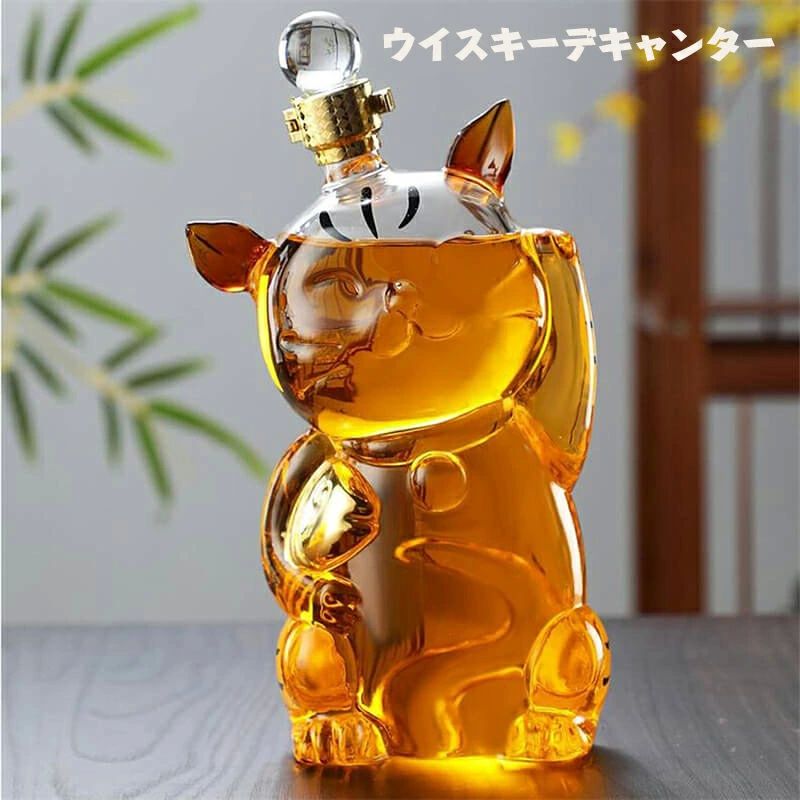 クリスタルグラス ノン鉛 ウイスキーデキャンター ウイスキーデキャンタ ガラスキャットウイスキーボトル 1000ML酒デキャンター