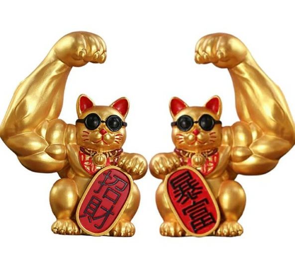 プレゼント 置物 ゴールド お祝 マッスル お祝い 開店祝い ガテン系招き猫 招き猫 カフェ 玄関 2体セット 美容室 猫 猫 周年祝い