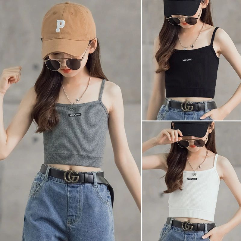 ピースセレクトのスポーツ ヒップホップ 子供服 ダンス ジュニア ノースリーブインナー ハーフトップ 女の子 ニット素材 キッズ｜アングル2