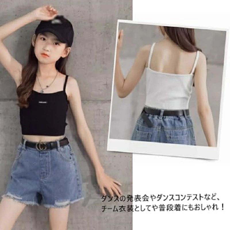 ピースセレクトのスポーツ ヒップホップ 子供服 ダンス ジュニア ノースリーブインナー ハーフトップ 女の子 ニット素材 キッズ｜アングル3