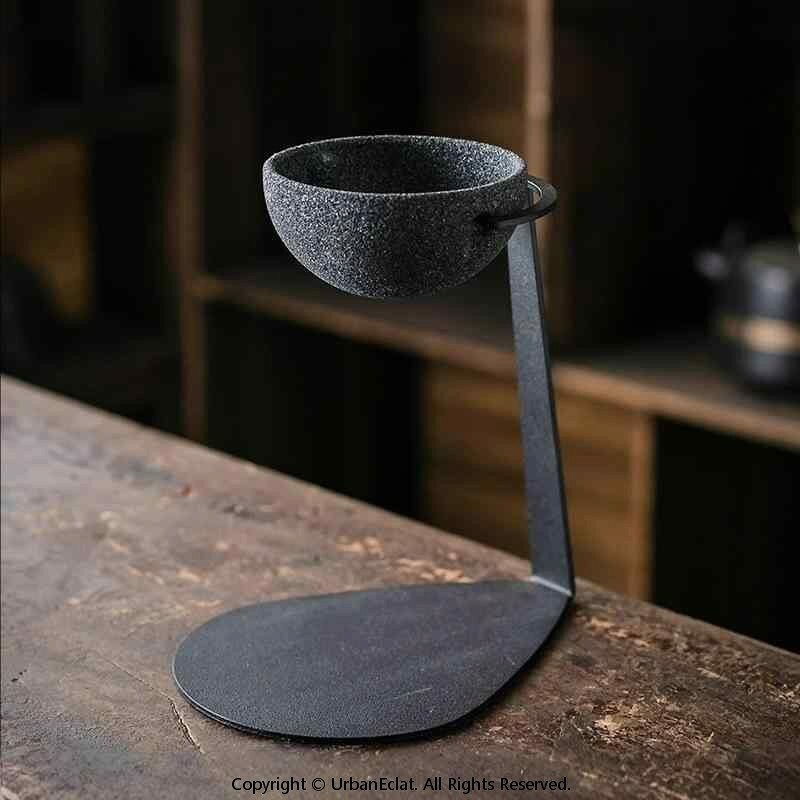 茶こし 穴なし 極細メッシュフィルター 鉄製スタンド 陶器製 グレー セット ティー...
