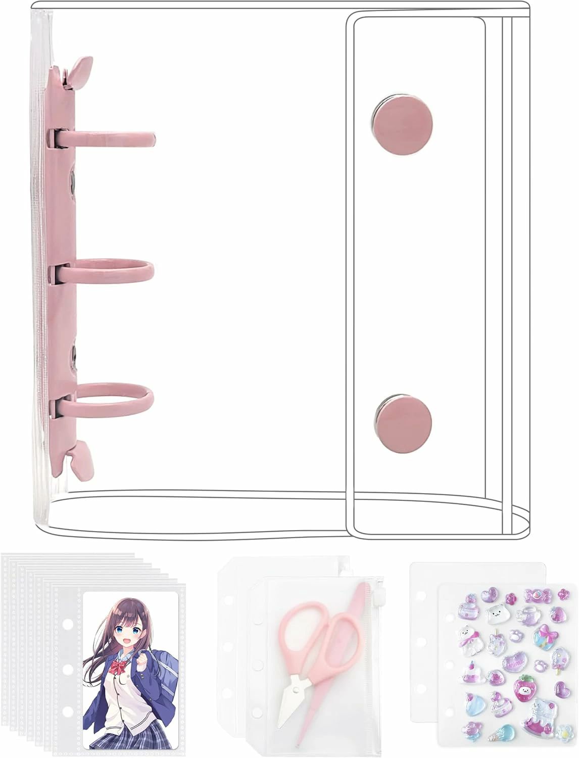 シール帳 はがせる 専用台紙 収納袋付き 【小さいカバンに入るA8 サイズ】 ピンク プリ帳 透明 推し カラー ファイル プリクラ 8カラー