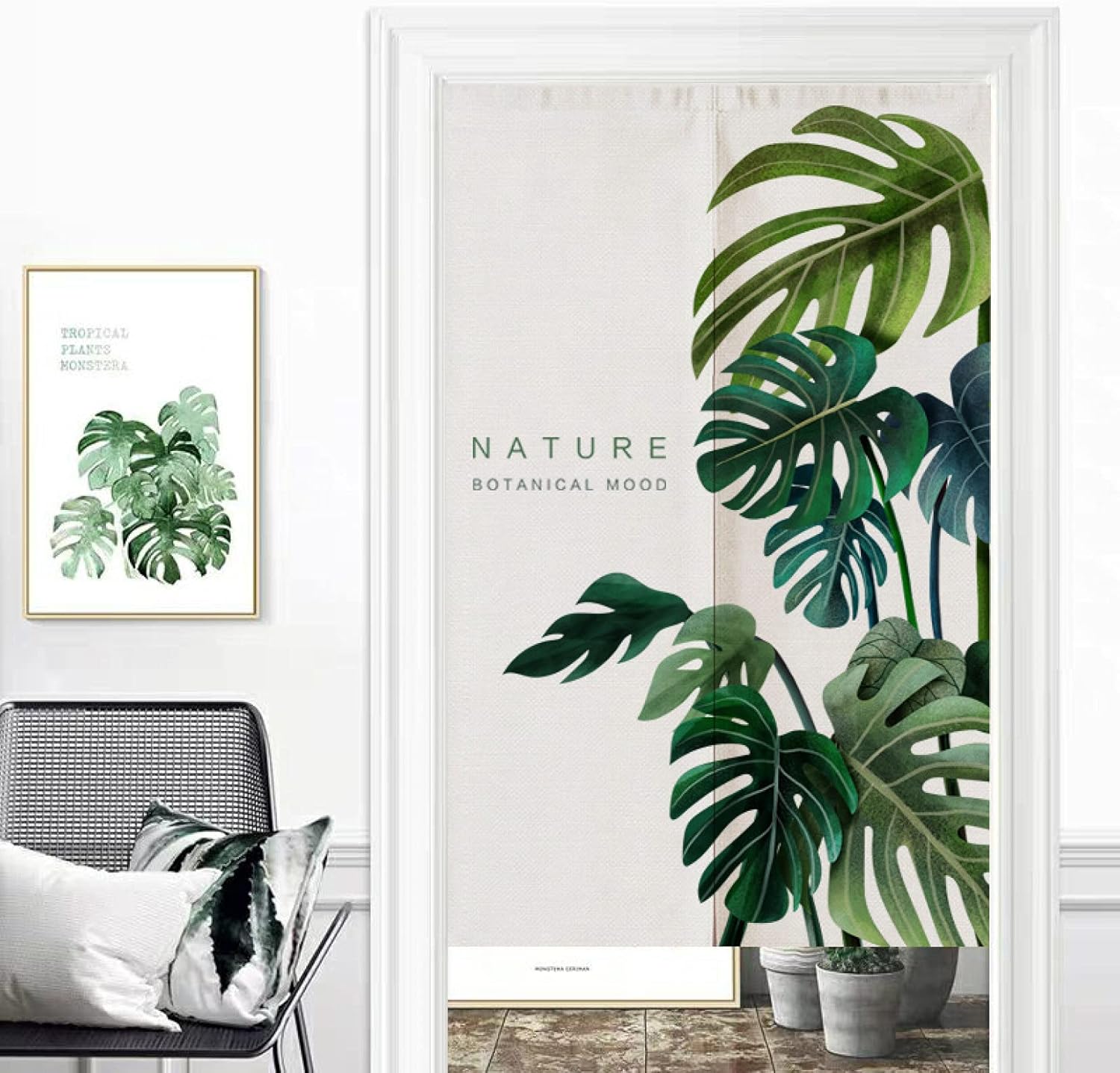 Rakuten - 北欧暖簾 のれん モンステラ柄 植物柄 ハワイ カラー 95*150cm 自然 カーテン 部屋仕切り タペストリー 雨林 ショート丈 目隠し 半遮光 モダン おしゃれ キッチン トイレ 店舗用寝室