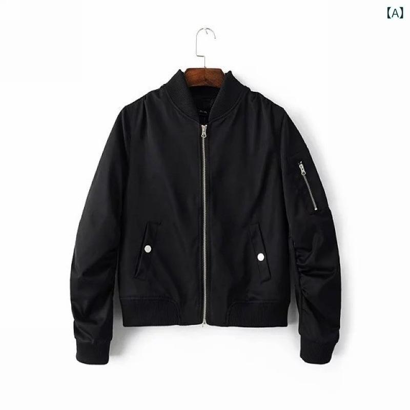 フライトジャケット レディース ブルゾン 秋 ジャンパー 薄手 軽やか リブ袖 MA1風 通勤 カジュアル ミリタリー カジュアルアウター 長袖 無地 立ち襟 ショート丈 ジップアップ ライトアウター 冷房対策 季節の変わり目 大人カジュアル ポケット