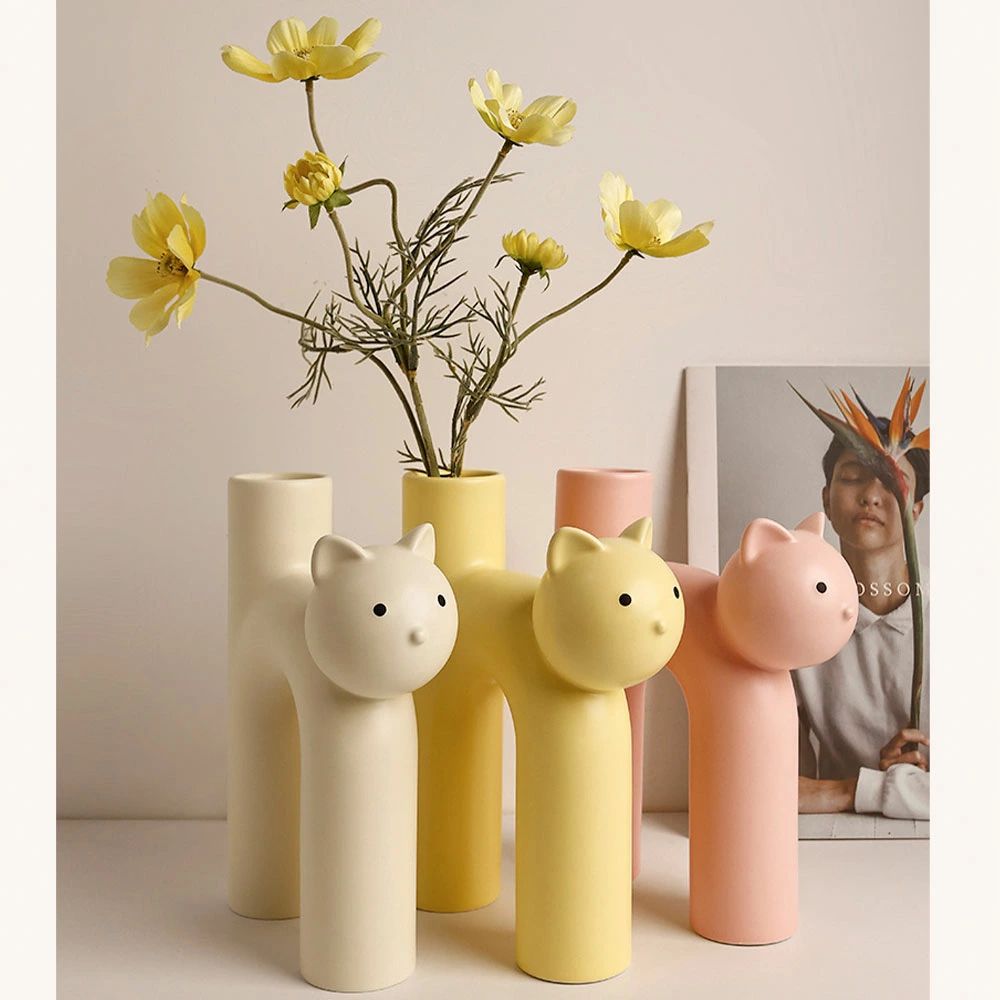 乐天商城 - 猫型花瓶クリスマス可愛いパイプ型猫の花瓶リビングルームのテーブルアクセサリー