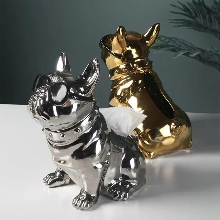 犬の置物 置物 ティッシュカバー おしゃれ 陶器製 ティッシュ入れ フレンチブルドッグ インテリア ティッシュケース セラミック [2]