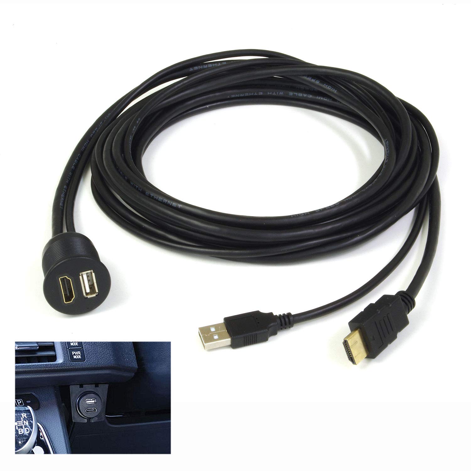 USB HDMI 延長ケーブル 車用 アダプタ ケーブル 1.9m HDMI＆USBポート オーディオ中継 オーディオパーツ CAB-HD07