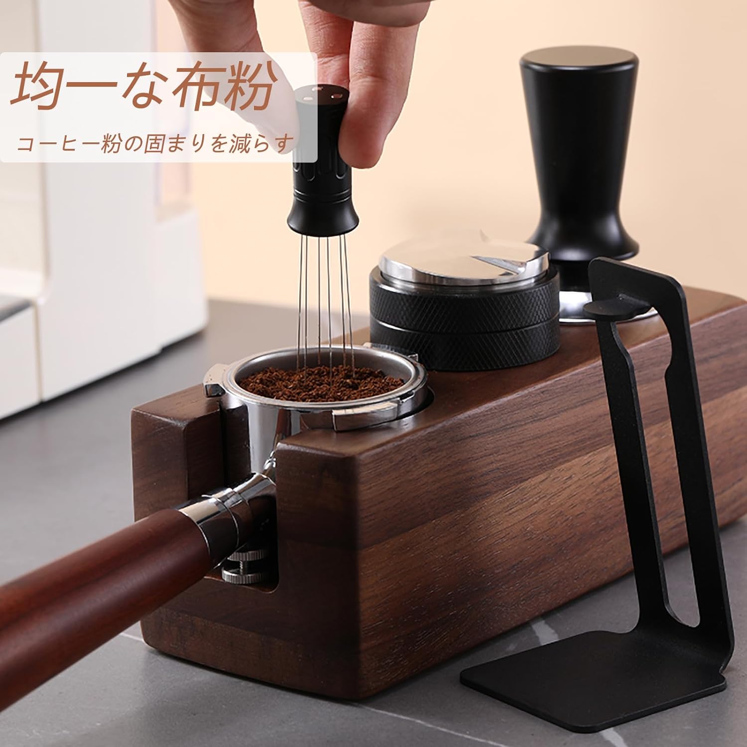 コーヒー混ぜ針 エスプレッソ 6本針 コーヒーニードル コーヒー ディストリビューター マグネットスタンド付き ブラック 磁気 コーヒー粉かき混ぜ針 コーヒー器具 2