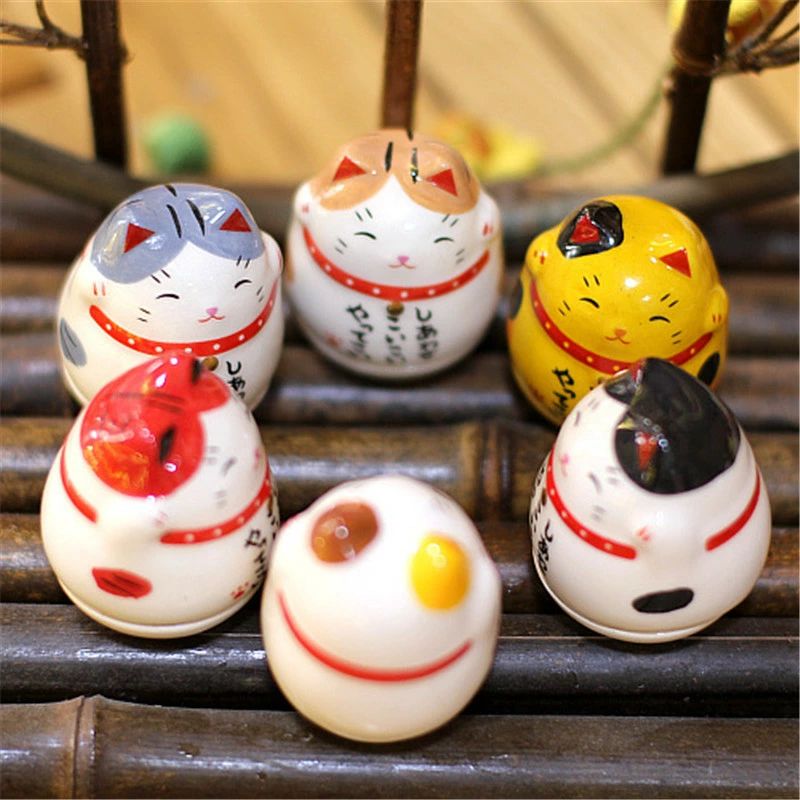 6個セット 招き猫 陶器 猫 置物 デスクトップ 店舗装飾 癒し 幸運な猫 開運 金運ア...