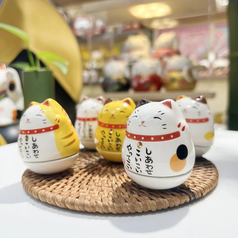 6個セット 招き猫 陶器 猫 置物 デスクトップ 店舗装飾 癒し 幸運な猫 開運 金運ア...