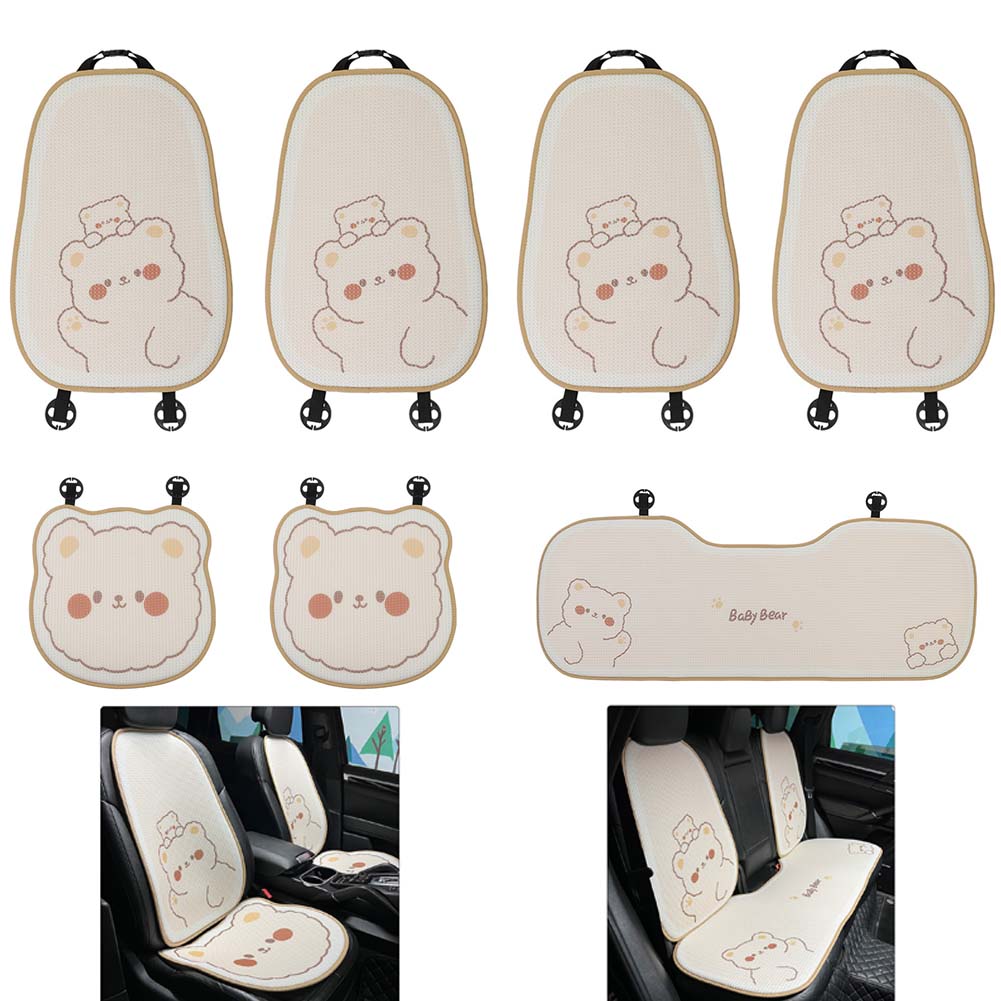 【7点セット】車 シートカバー 車用/内装パーツ/カークッション カーシート L字型クッション 椅子カバーマット 弾性 座布団 車用 運転 自宅用 オフィス 脱とても簡単 レーヨン生地 ハニカム構造 カー用品 通気 旧汗 くま 吸湿 四季に使用可