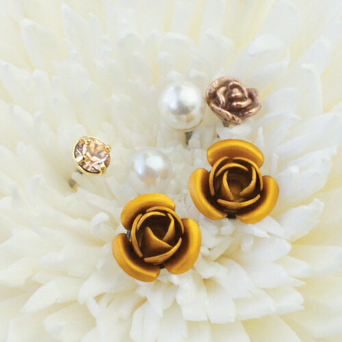 ピアス つけっぱなしセット レディース 立体的なバラのピアス つけっぱなし 合計6点セット ローズモチーフ 薔薇 サージカルステンレス製ポスト 黒 黄色 ピンク 赤 メール便 送料無料 金属アレルギー対応 春夏秋冬 大人気 あす楽のサムネイル