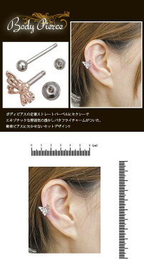 ボディピアスセット 18G 14G ストレートバーベル 耳ピアス 口ピアス サージカルステンレス316L製 透かしバタフライ 蝶々デザイン バーベル 14G メタルボール18G レディース シルバー ゴールド ピンクゴールド 金属アレルギー対応 メール便 送料無料 秋 冬 秋冬