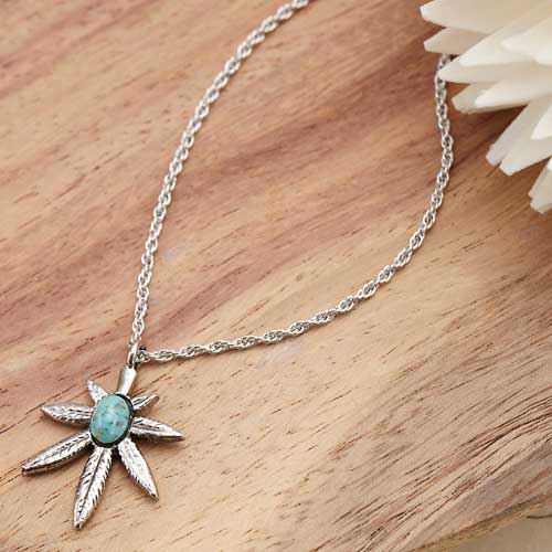 フレンチロープチェーン アンクレット ガンジャターコイズチャーム トルコ石 マリファナチャーム 足首にポイントマーク ユニセックス メンズライクでクールに 足首...