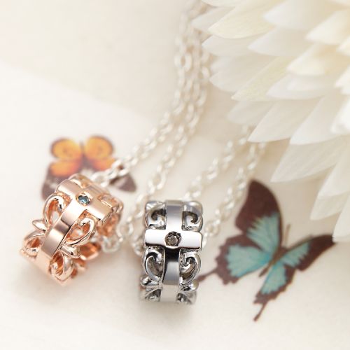 ネックレス レディース メンズ シルバー925製 ユリの紋章 リング ペンダント アズキチェーン ペア 宝石鑑別書 40cm ブルーダイヤ ピンクゴールド 50...