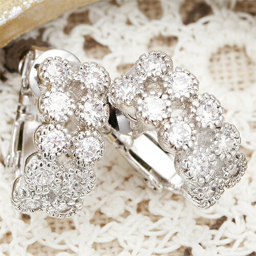 イヤリング レディース ネジ式 イアリング キュービックジルコニア 簡単付け外し ミル打ち石台 華やかパヴェ メール便 送料無料 春夏秋冬 大人気 あす楽