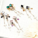 ピアス レディース スタッド チタン製ポスト 金属アレルギー対応 ビジューからクロスチャームフリンジ 華やか メール便 送料無料 プレゼント 秋冬 大人気