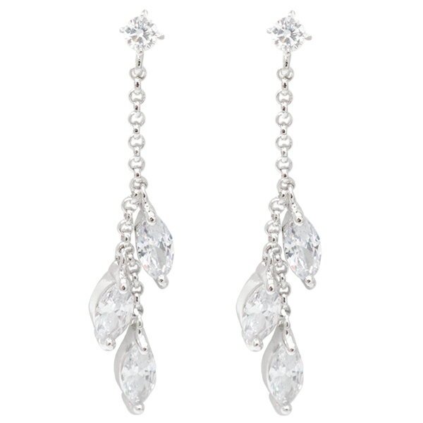 ピアス レディース リーフモチーフ キュービックジルコニア3粒が耳元でキラキラ揺れるぶら下がりタイプのピアス チタン製ポスト メール便 送料無料 金属アレルギー...