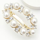 パールとストーンが交互に並んだバレッタ ゴールド クリア 中くらい 小さめ 可愛い 上品 ヘアアクセサリー まとめ髪 ヘアアレンジ レディース プレゼント用にも...