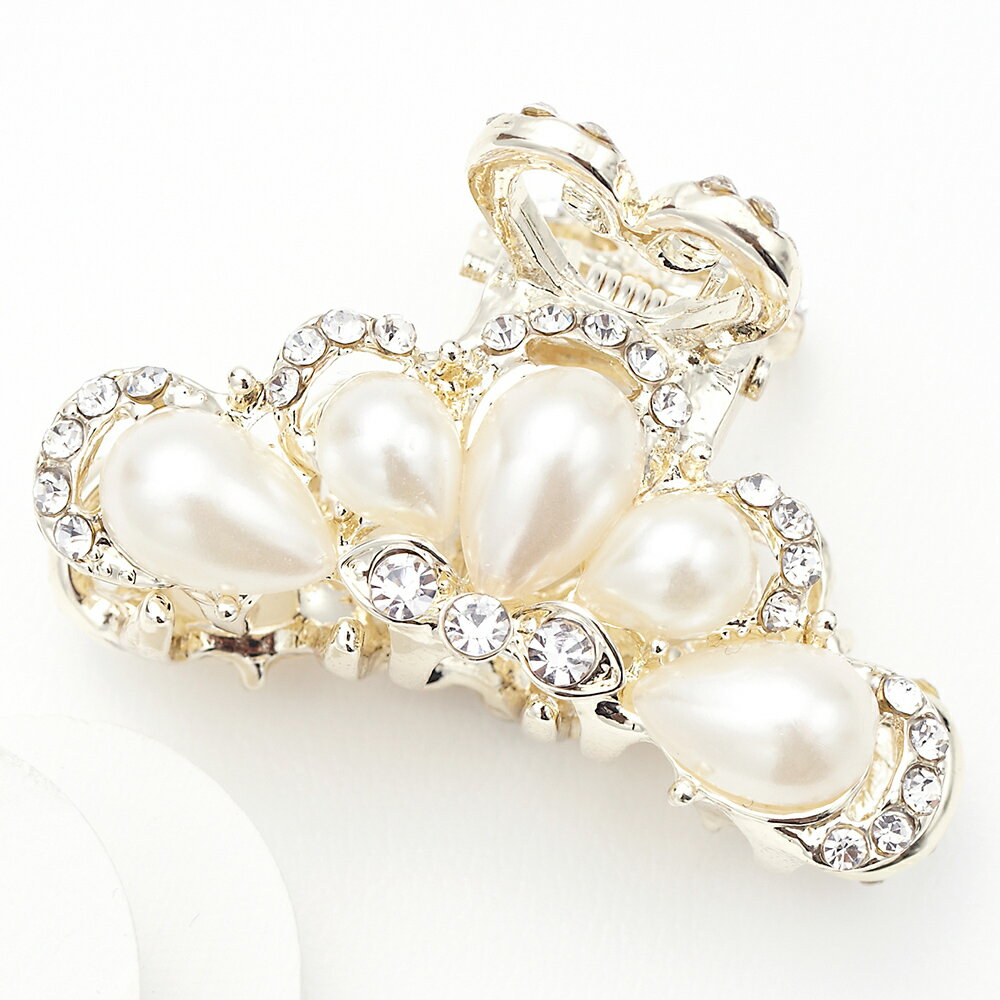 持ち手部分がハートのミニバンスクリップ 小さめ かわいい パール ゴールド クリアストーン ヘアクリップ ヘアバンス レディース ギフト用 メール便 送料無料 ...