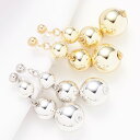 イヤリング レディース 日本製 樹脂製ノンホールピアス 金属アレルギー対応 メタルボール 3連 鏡面 球体 シンプル カジュアル モード系 クール 中くらい キ...