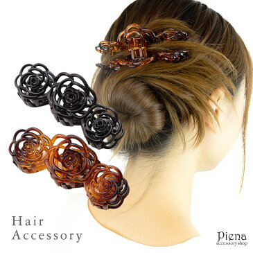 ヘアクリップ レディース ヘアアクセサリー バンスクリップ ローズ バラ フラワー お花 シンプル 大人かわいい 定番 オフィススタイル デイリー ヘアアレンジ ブラウン ブラック ガバチョ プレゼント 春夏 大人気