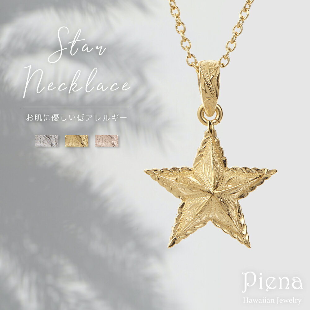 ハワイアンジュエリー スターネックレス ペンダント レディース メンズ ユニセックス ペア サージカルステンレス 金属アレルギー対応 低アレルギー シルバー ゴ...